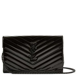 YSL Monogram Patent Leather Chain Wallet Bag BLACK